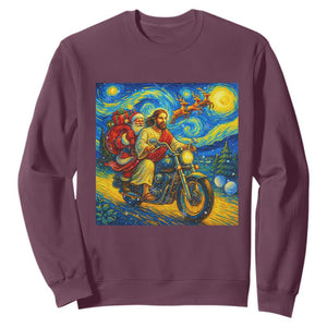 Dirt Bike Motocross Sweatshirt Jesus Santa Christmas Starry Night TS14 Maroon Print Your Wear