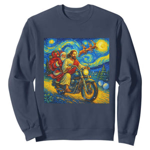 Dirt Bike Motocross Sweatshirt Jesus Santa Christmas Starry Night TS14 Navy Print Your Wear