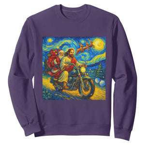 Dirt Bike Motocross Sweatshirt Jesus Santa Christmas Starry Night TS14 Purple Print Your Wear