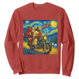 Dirt Bike Motocross Sweatshirt Jesus Santa Christmas Starry Night TS14 Red Print Your Wear