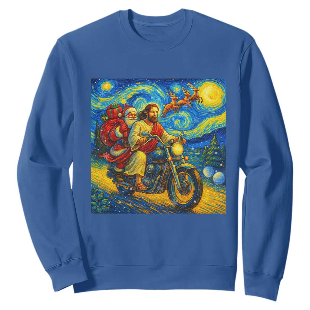 Dirt Bike Motocross Sweatshirt Jesus Santa Christmas Starry Night TS14 Royal Blue Print Your Wear
