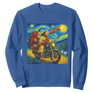 Dirt Bike Motocross Sweatshirt Jesus Santa Christmas Starry Night TS14 Royal Blue Print Your Wear