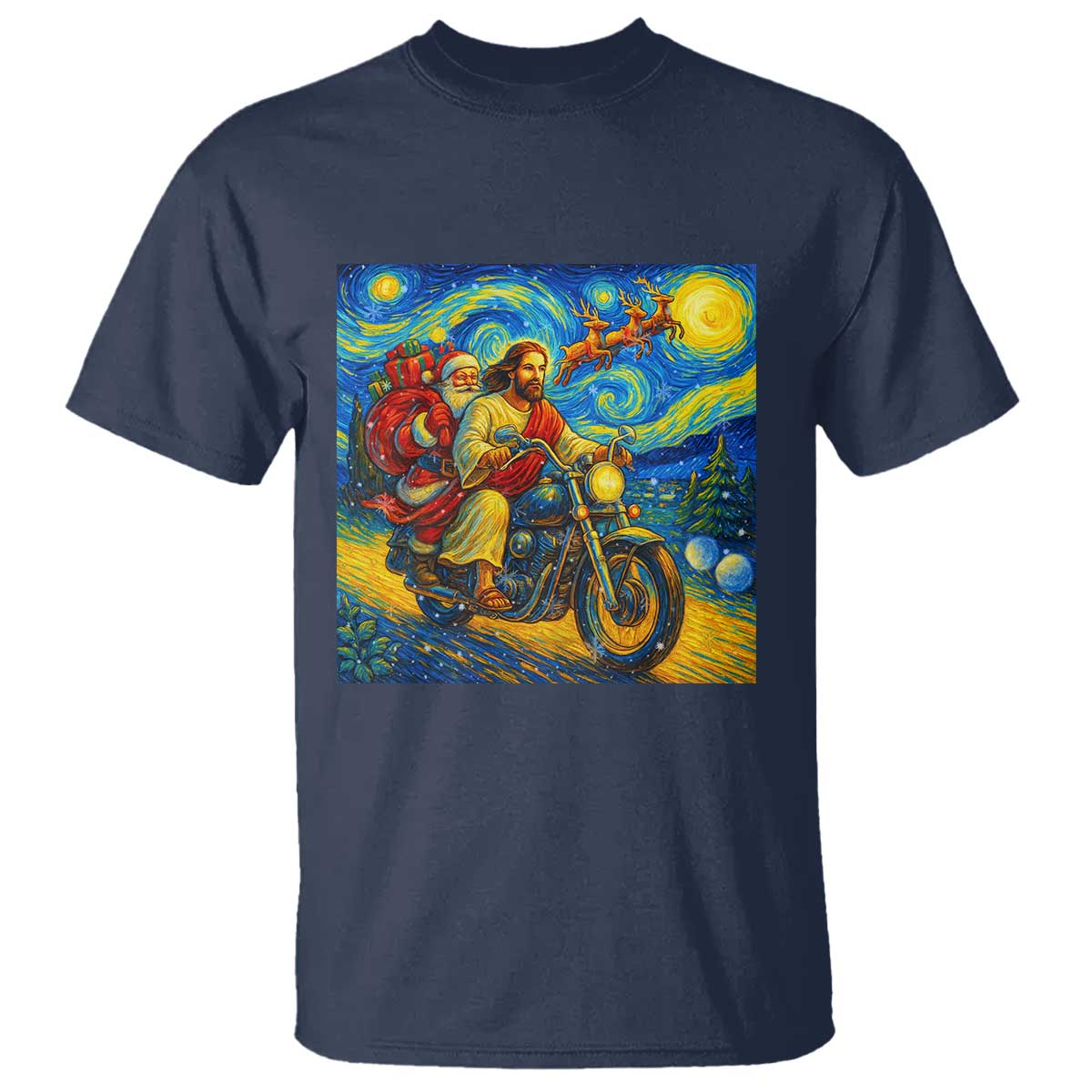 Dirt Bike Motocross T Shirt Jesus Santa Christmas Starry Night TS14 Navy Print Your Wear