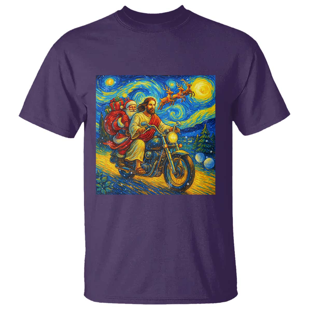 Dirt Bike Motocross T Shirt Jesus Santa Christmas Starry Night TS14 Purple Print Your Wear