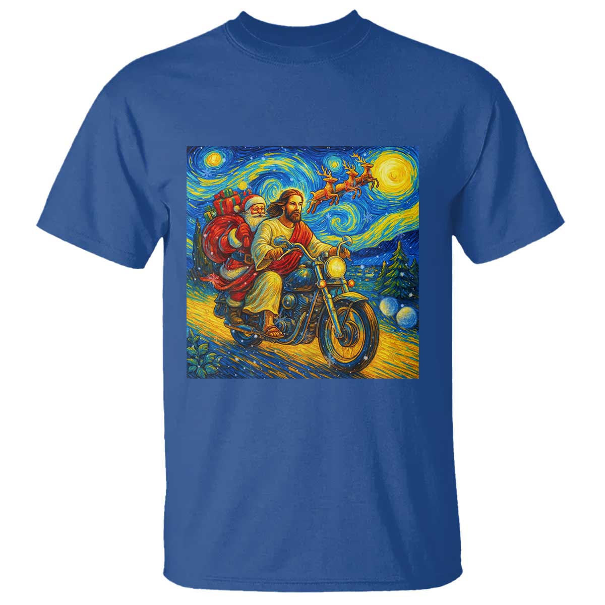 Dirt Bike Motocross T Shirt Jesus Santa Christmas Starry Night TS14 Royal Blue Print Your Wear