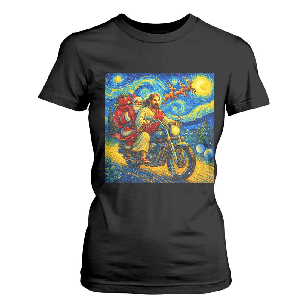 Dirt Bike Motocross T Shirt For Women Jesus Santa Christmas Starry Night TS14 Black Print Your Wear