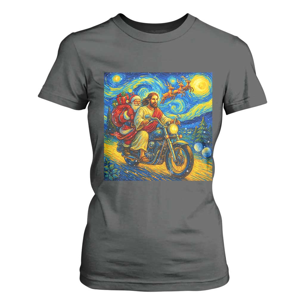 Dirt Bike Motocross T Shirt For Women Jesus Santa Christmas Starry Night TS14 Dark Heather Print Your Wear