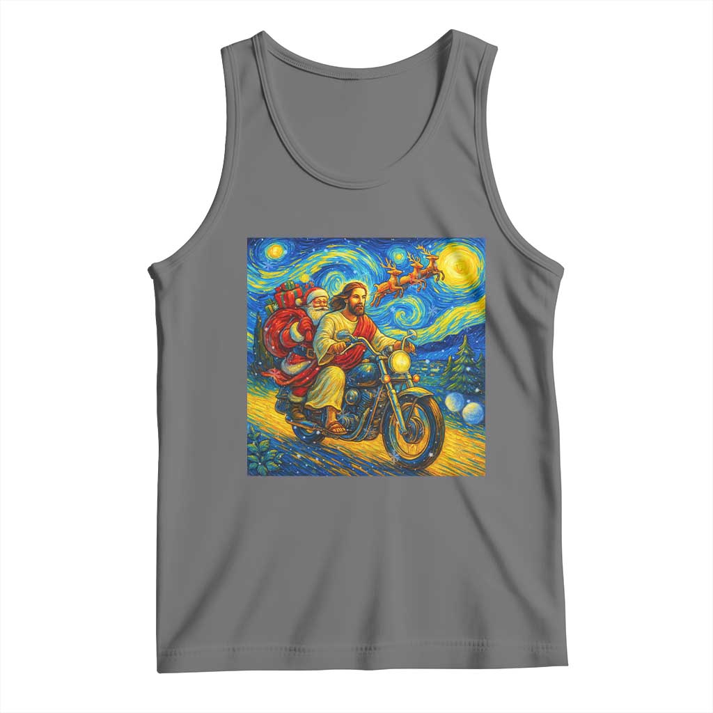 Dirt Bike Motocross Tank Top Jesus Santa Christmas Starry Night TS14 Black Heather Print Your Wear