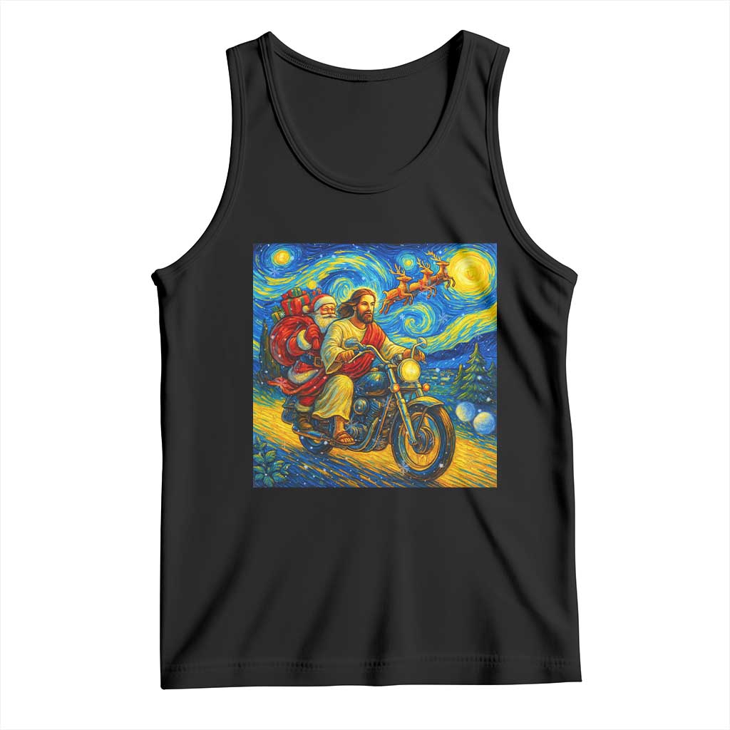 Dirt Bike Motocross Tank Top Jesus Santa Christmas Starry Night TS14 Black Print Your Wear