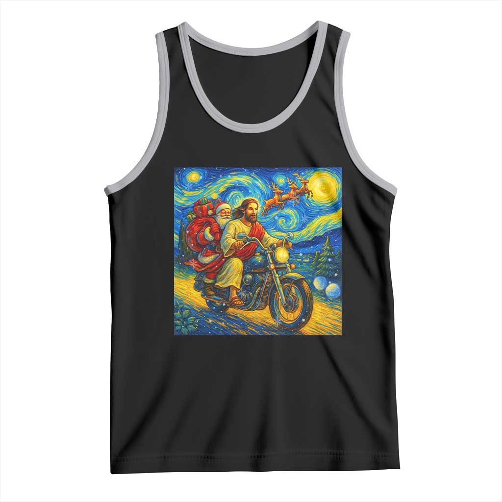 Dirt Bike Motocross Tank Top Jesus Santa Christmas Starry Night TS14 Black Athletic Heather Print Your Wear