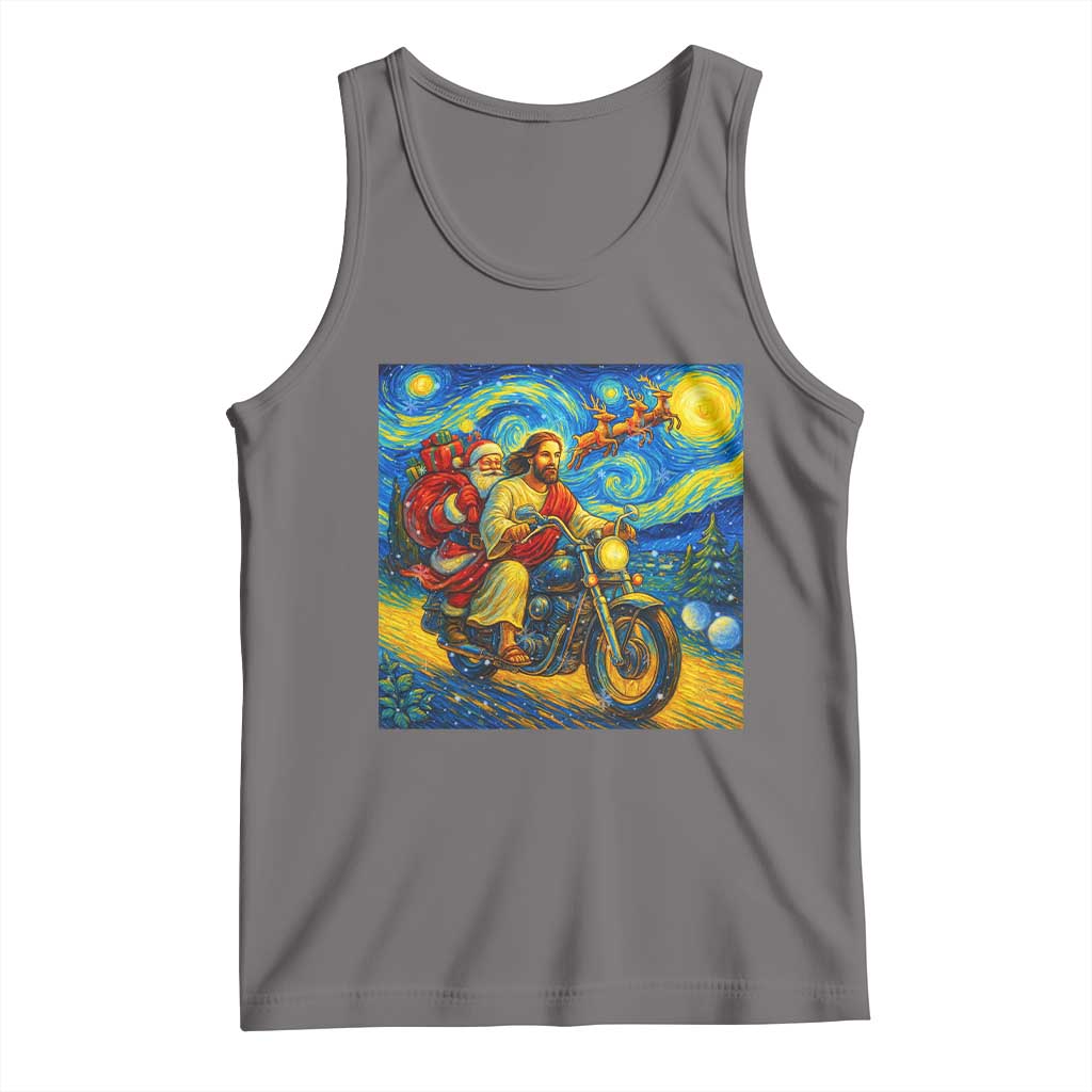 Dirt Bike Motocross Tank Top Jesus Santa Christmas Starry Night TS14 Deep Heather Print Your Wear