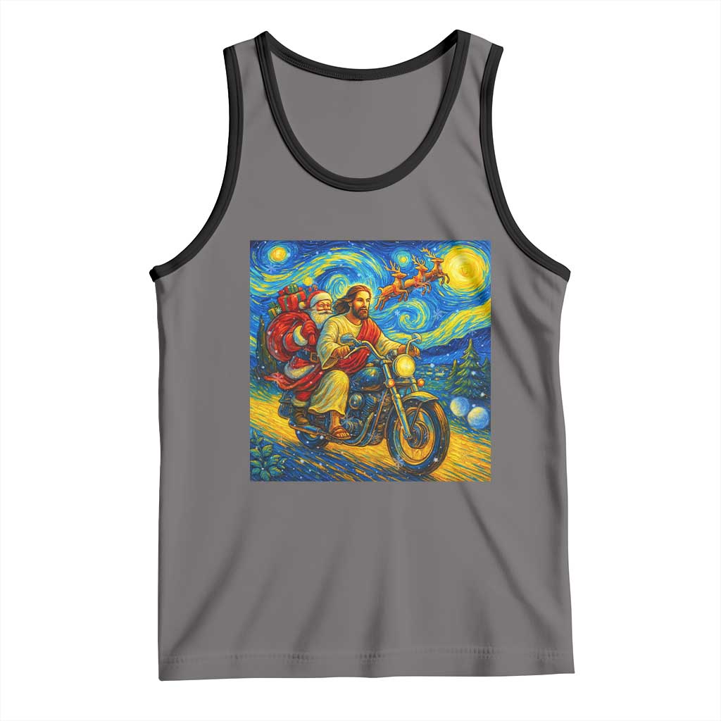 Dirt Bike Motocross Tank Top Jesus Santa Christmas Starry Night TS14 Deep Heather Black Print Your Wear