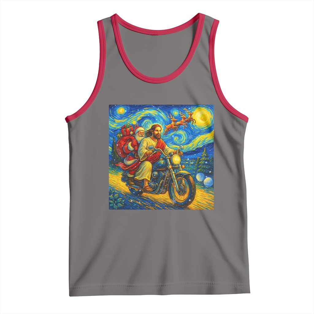 Dirt Bike Motocross Tank Top Jesus Santa Christmas Starry Night TS14 Deep Heather Red Print Your Wear