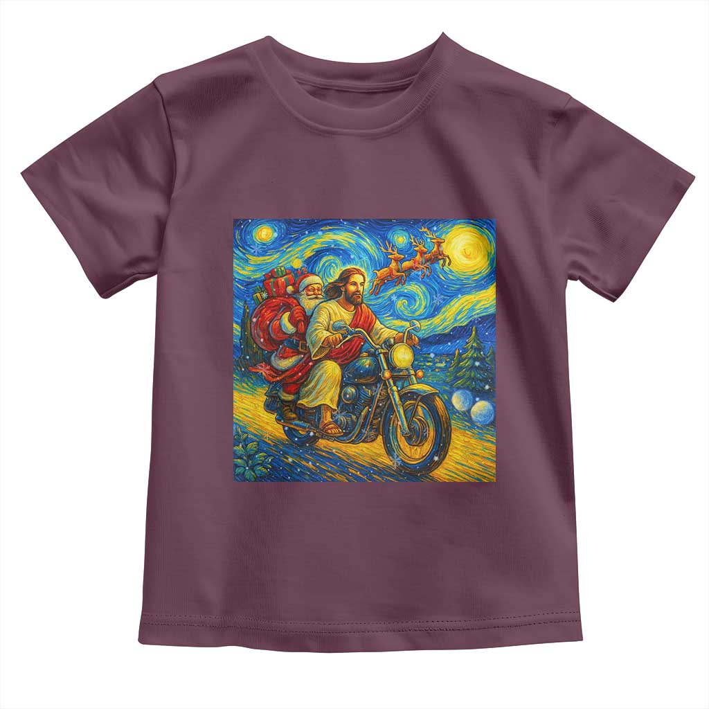 Dirt Bike Motocross Toddler T Shirt Jesus Santa Christmas Starry Night TS14 Maroon Print Your Wear
