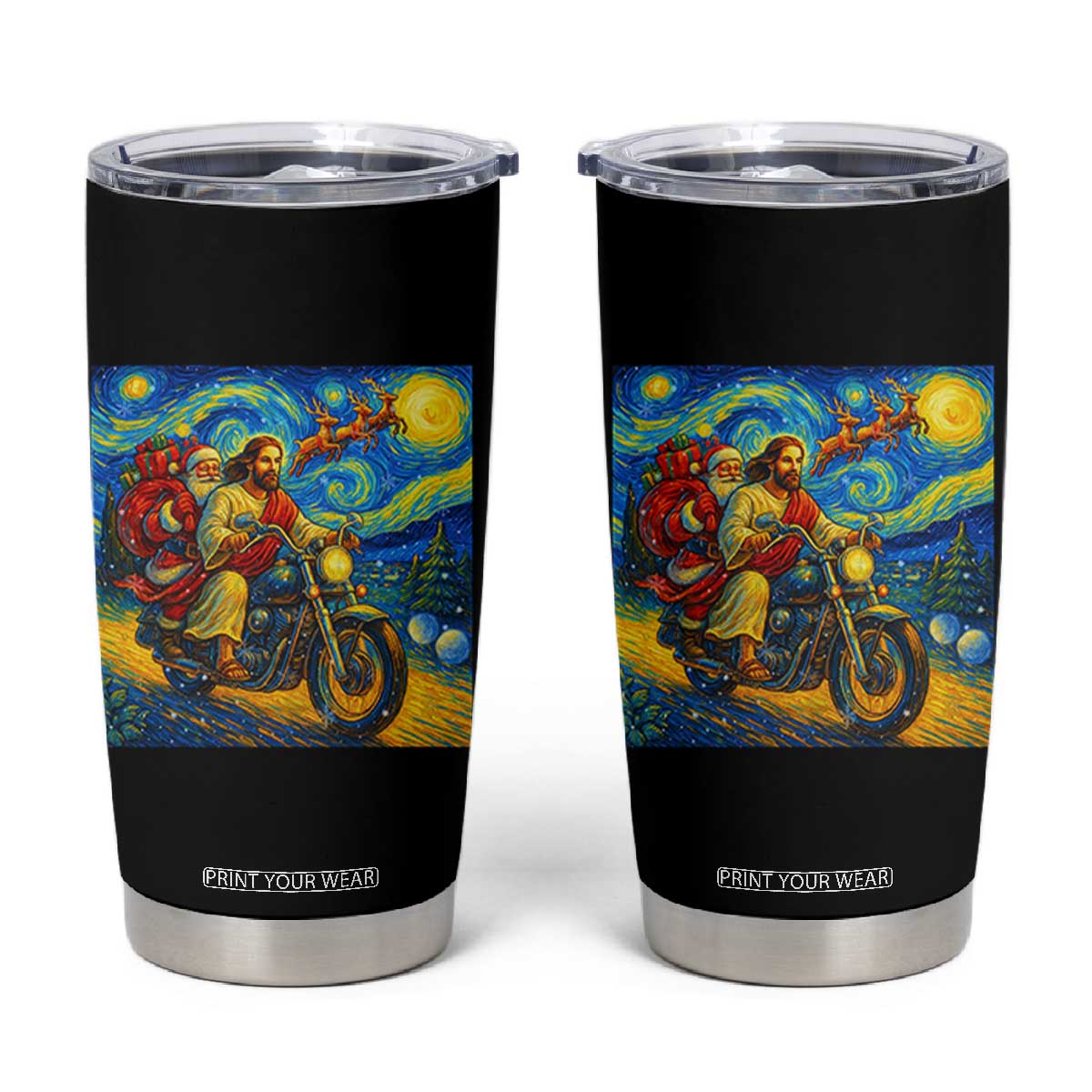 Dirt Bike Motocross Tumbler Cup Jesus Santa Christmas Starry Night TS14 Black Print Your Wear