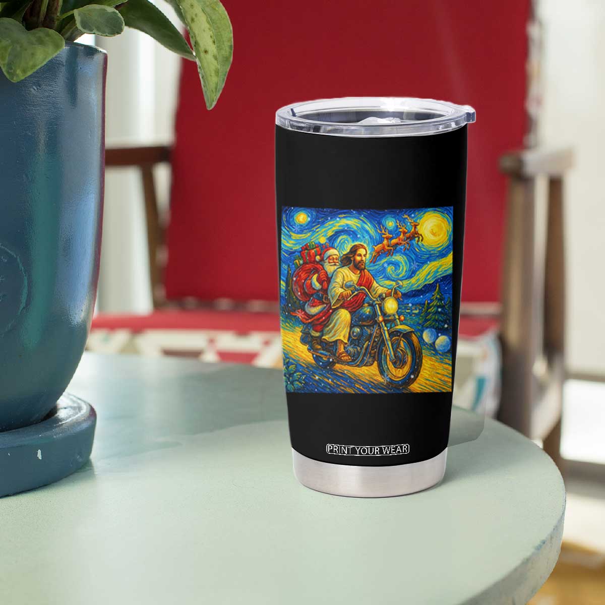 Dirt Bike Motocross Tumbler Cup Jesus Santa Christmas Starry Night TS14 Print Your Wear