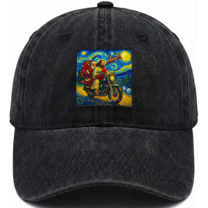 Dirt Bike Motocross Washed Cotton Baseball Cap Jesus Santa Christmas Starry Night TS14 Washed Cap Universal Fit Black Print Your Wear