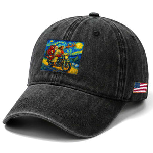 Dirt Bike Motocross Washed Cotton Baseball Cap Jesus Santa Christmas Starry Night TS14 Print Your Wear