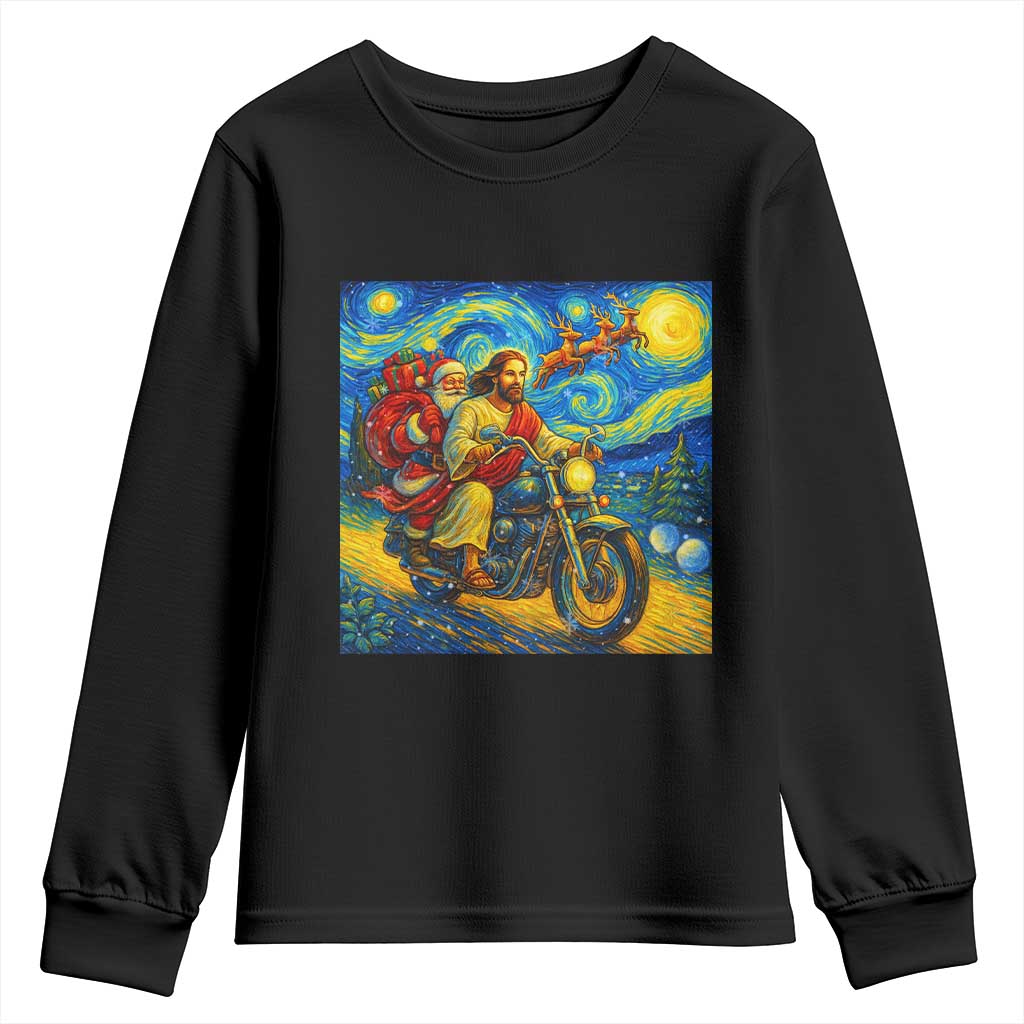 Dirt Bike Motocross Youth Sweatshirt Jesus Santa Christmas Starry Night TS14 Black Print Your Wear