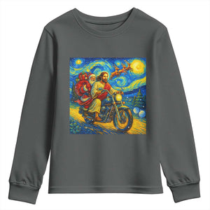 Dirt Bike Motocross Youth Sweatshirt Jesus Santa Christmas Starry Night TS14 Dark Heather Print Your Wear