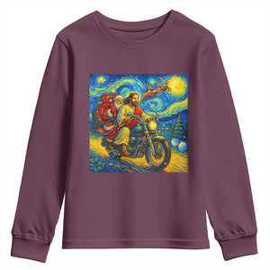 Dirt Bike Motocross Youth Sweatshirt Jesus Santa Christmas Starry Night TS14 Maroon Print Your Wear