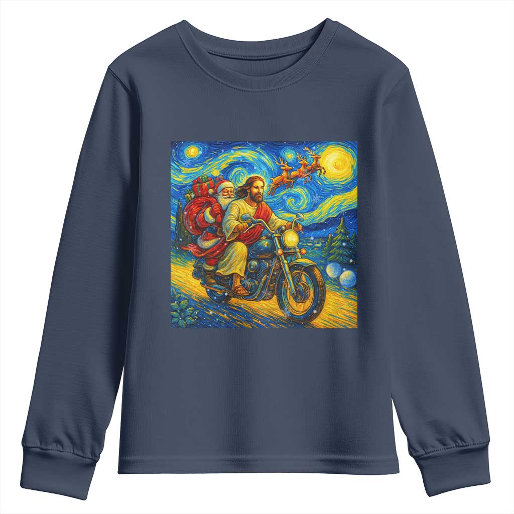 Dirt Bike Motocross Youth Sweatshirt Jesus Santa Christmas Starry Night TS14 Navy Print Your Wear