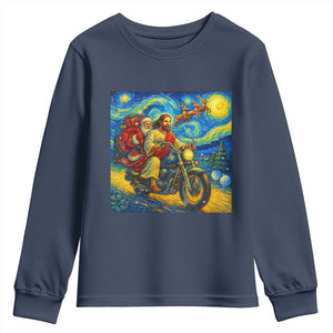 Dirt Bike Motocross Youth Sweatshirt Jesus Santa Christmas Starry Night TS14 Navy Print Your Wear
