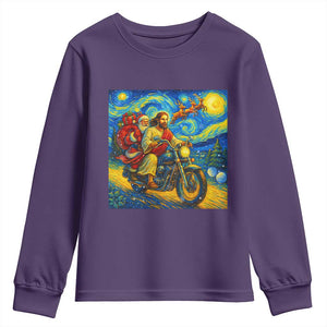 Dirt Bike Motocross Youth Sweatshirt Jesus Santa Christmas Starry Night TS14 Purple Print Your Wear