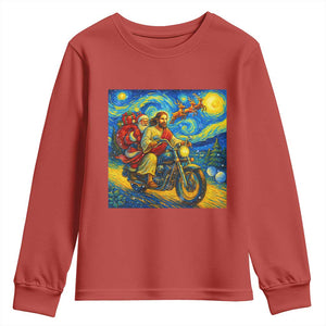 Dirt Bike Motocross Youth Sweatshirt Jesus Santa Christmas Starry Night TS14 Red Print Your Wear