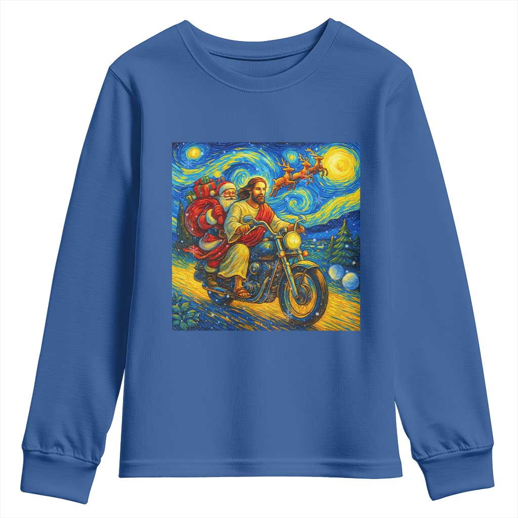 Dirt Bike Motocross Youth Sweatshirt Jesus Santa Christmas Starry Night TS14 Royal Blue Print Your Wear