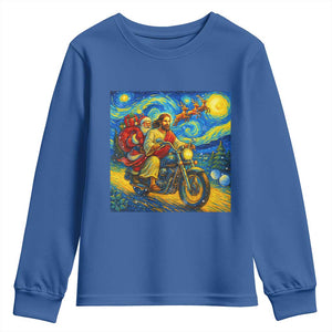 Dirt Bike Motocross Youth Sweatshirt Jesus Santa Christmas Starry Night TS14 Royal Blue Print Your Wear