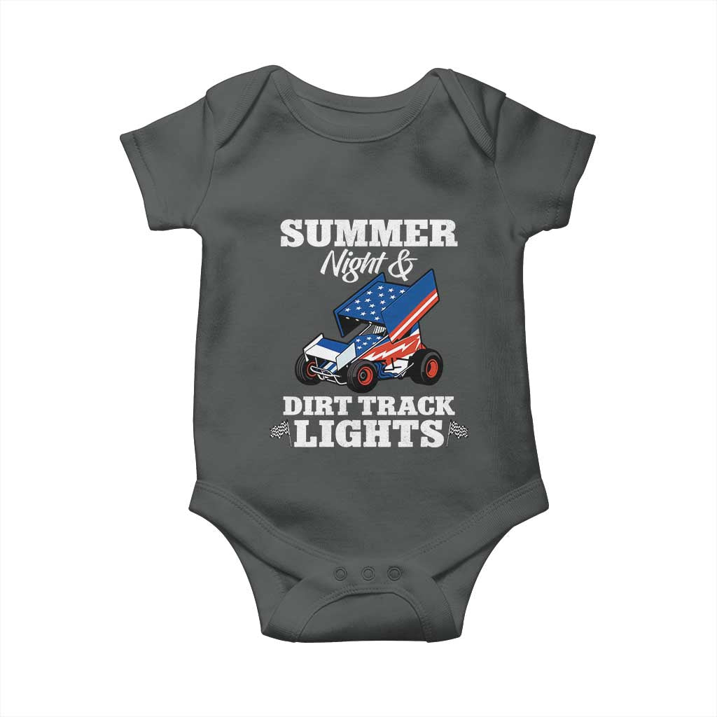 Sprint Car Racing Baby Onesie Summer Nights And Dirt Track Lights TS14 Dark Heather Print Your Wear