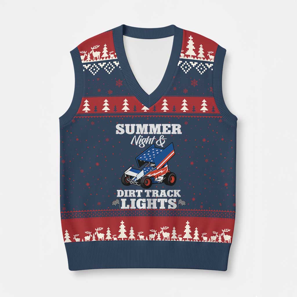 Sprint Car Racing V-Neck Knit Sweater Vest Summer Nights And Dirt Track Lights TS14 Navy Red Print Your Wear