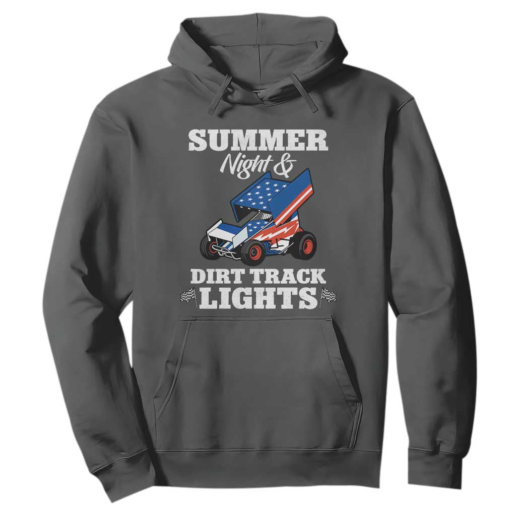 Sprint Car Racing Hoodie Summer Nights And Dirt Track Lights TS14 Dark Heather Print Your Wear