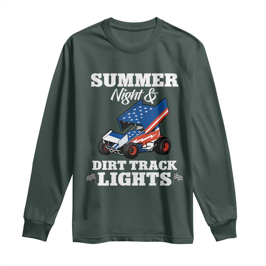 Sprint Car Racing Long Sleeve Shirt Summer Nights And Dirt Track Lights TS14 Dark Forest Green Print Your Wear