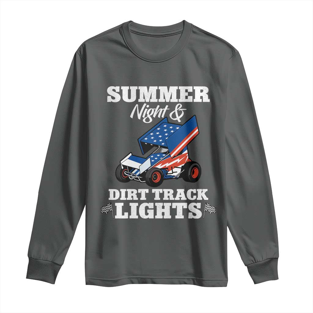 Sprint Car Racing Long Sleeve Shirt Summer Nights And Dirt Track Lights TS14 Dark Heather Print Your Wear
