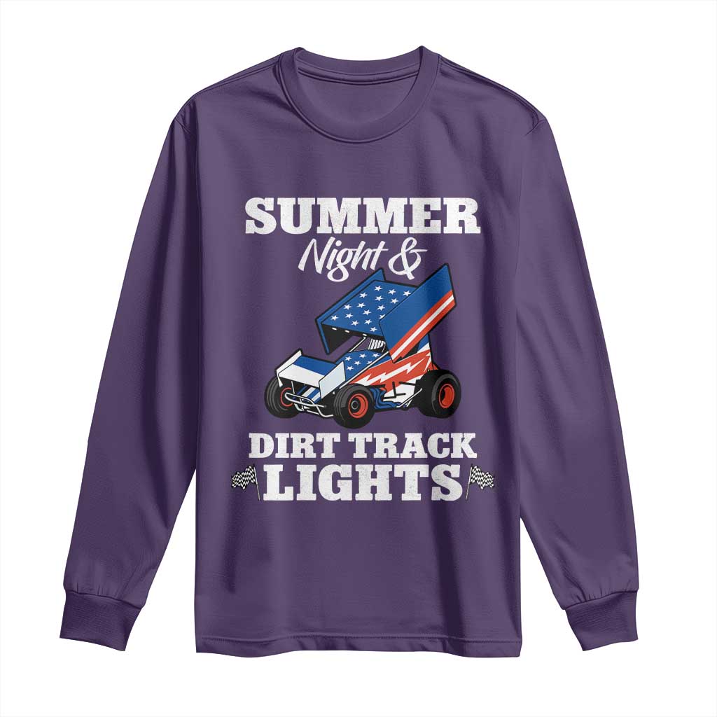 Sprint Car Racing Long Sleeve Shirt Summer Nights And Dirt Track Lights TS14 Purple Print Your Wear