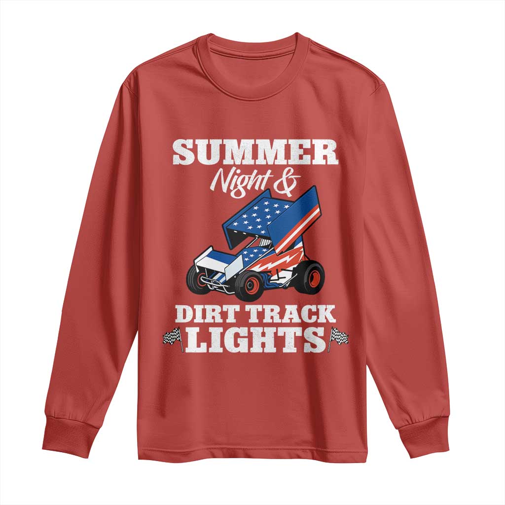 Sprint Car Racing Long Sleeve Shirt Summer Nights And Dirt Track Lights TS14 Red Print Your Wear