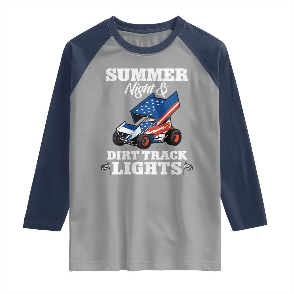 Sprint Car Racing Raglan Shirt Summer Nights And Dirt Track Lights TS14 Sport Gray Navy Print Your Wear