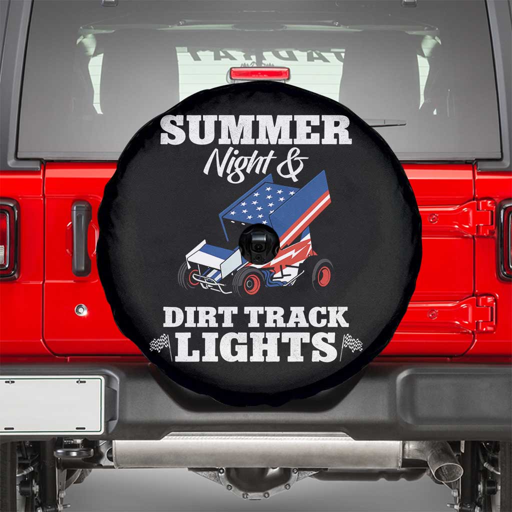 Sprint Car Racing Spare Tire Cover Summer Nights And Dirt Track Lights TS14 Black Print Your Wear