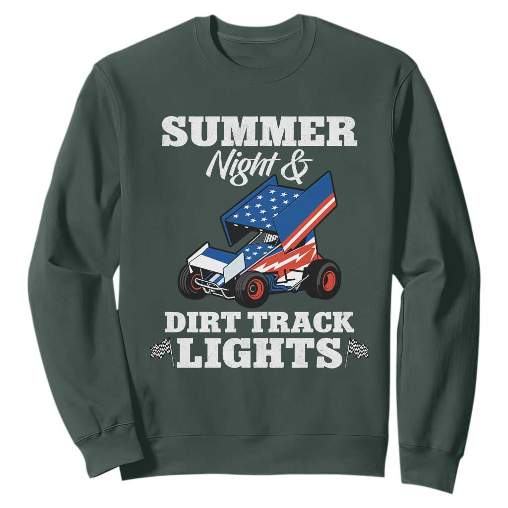 Sprint Car Racing Sweatshirt Summer Nights And Dirt Track Lights TS14 Dark Forest Green Print Your Wear