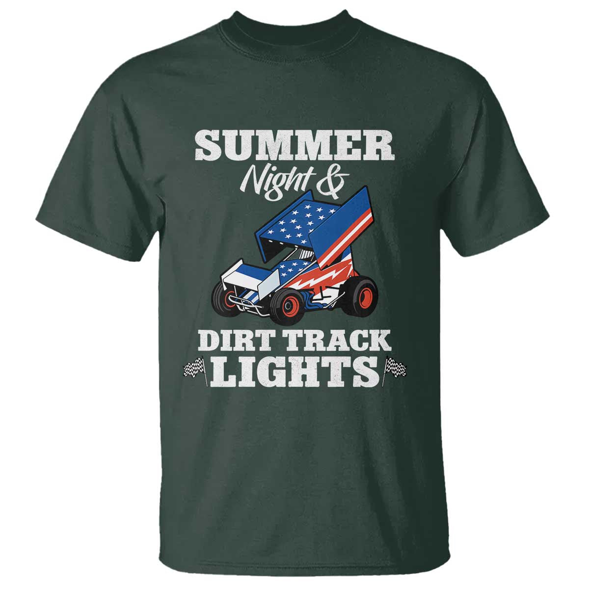 Sprint Car Racing T Shirt Summer Nights And Dirt Track Lights TS14 Dark Forest Green Print Your Wear