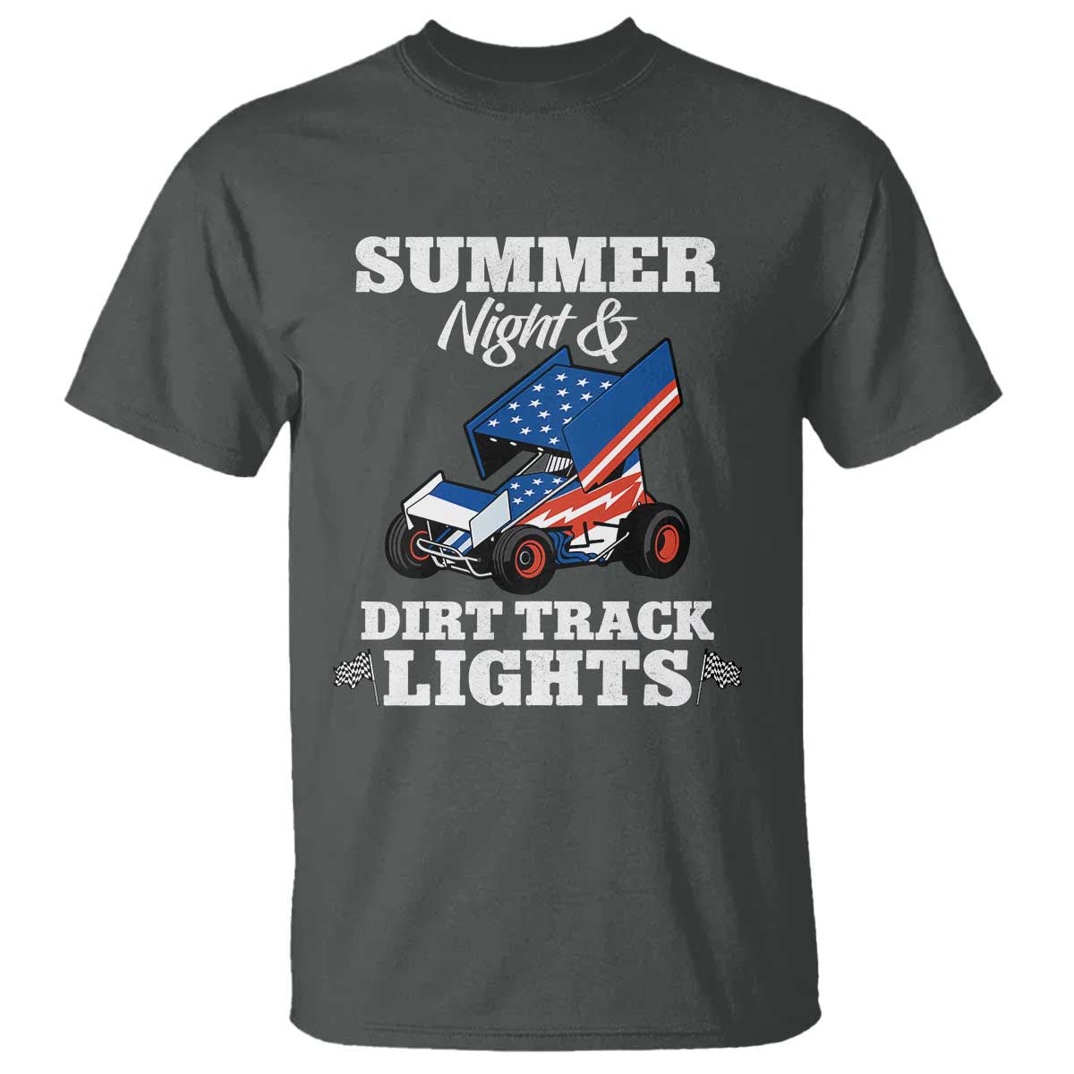 Sprint Car Racing T Shirt Summer Nights And Dirt Track Lights TS14 Dark Heather Print Your Wear