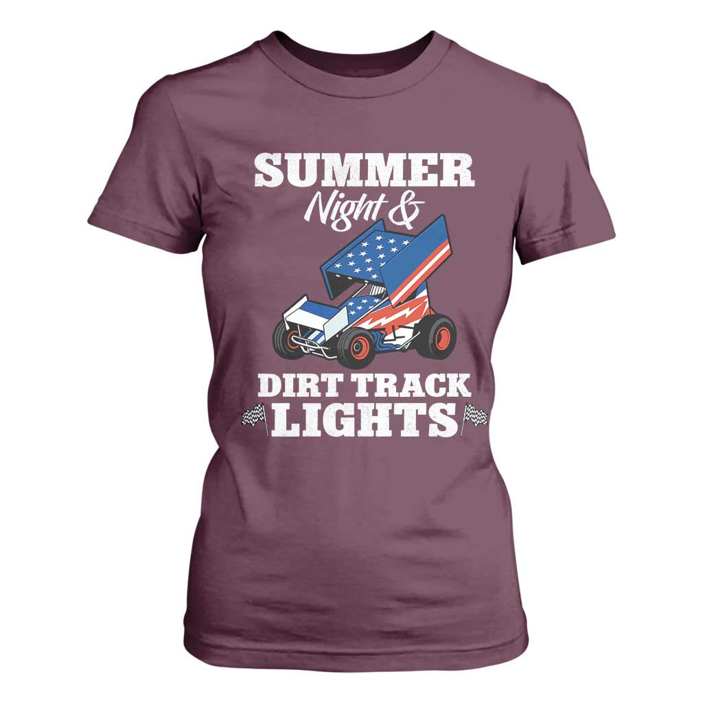 Sprint Car Racing T Shirt For Women Summer Nights And Dirt Track Lights TS14 Maroon Print Your Wear