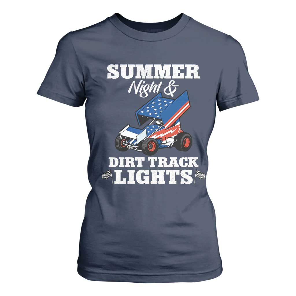Sprint Car Racing T Shirt For Women Summer Nights And Dirt Track Lights TS14 Navy Print Your Wear