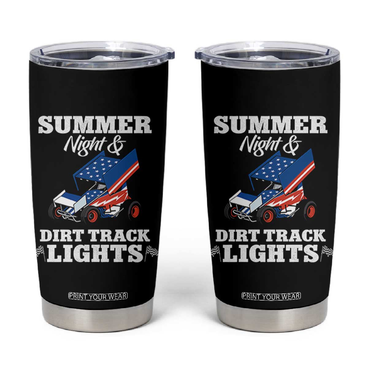 Sprint Car Racing Tumbler Cup Summer Nights And Dirt Track Lights TS14 Black Print Your Wear