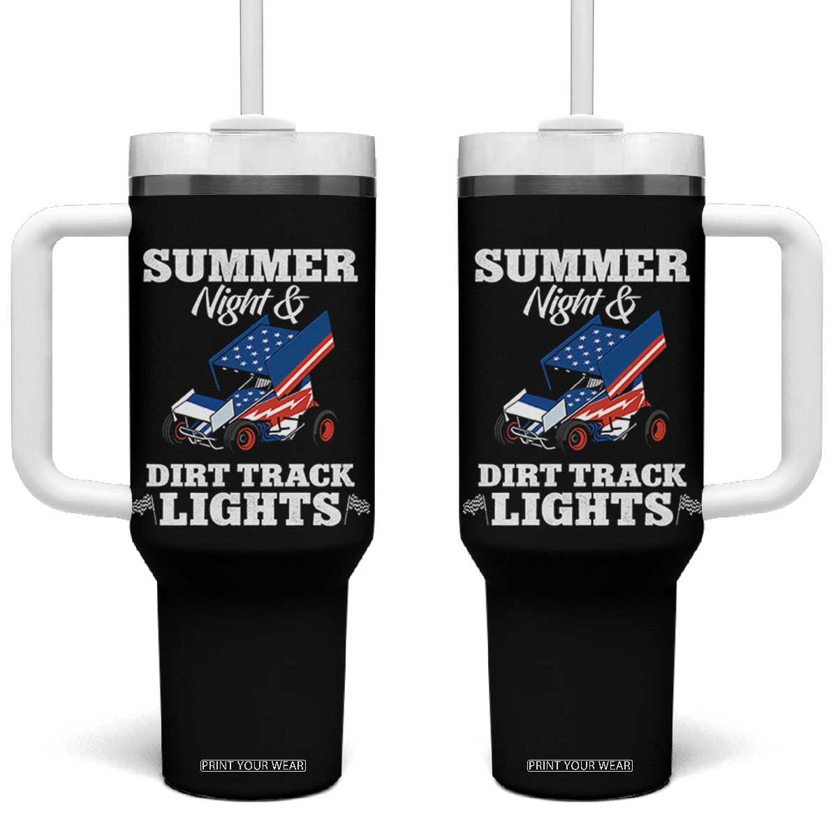 Sprint Car Racing Tumbler With Handle Summer Nights And Dirt Track Lights TS14 One Size: 40 oz Black Print Your Wear