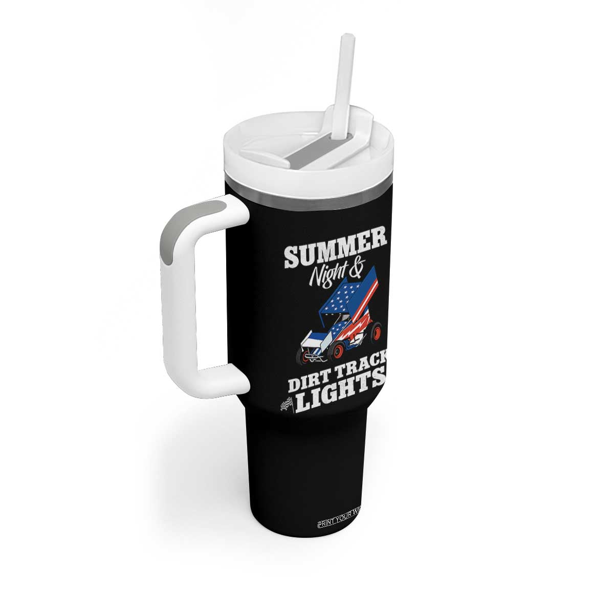 Sprint Car Racing Tumbler With Handle Summer Nights And Dirt Track Lights TS14 Print Your Wear