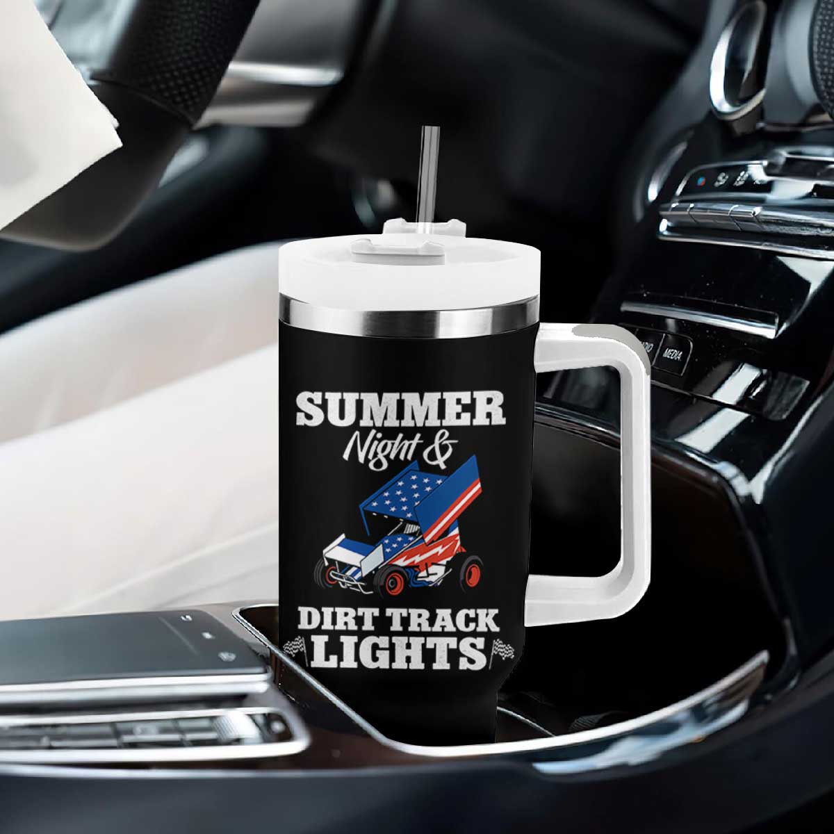 Sprint Car Racing Tumbler With Handle Summer Nights And Dirt Track Lights TS14 Print Your Wear