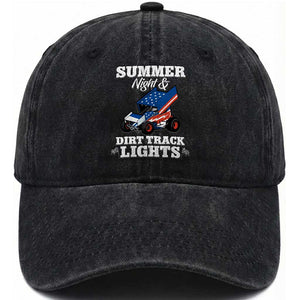 Sprint Car Racing Washed Cotton Baseball Cap Summer Nights And Dirt Track Lights TS14 Washed Cap Universal Fit Black Print Your Wear
